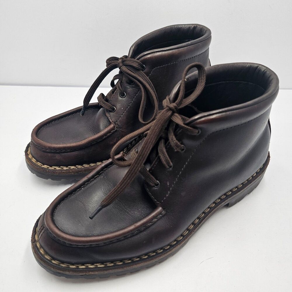 Vintage 90s LL Bean Leather Moc Toe Ankle Chukka Boots Mens 9 Brown Lug Sole